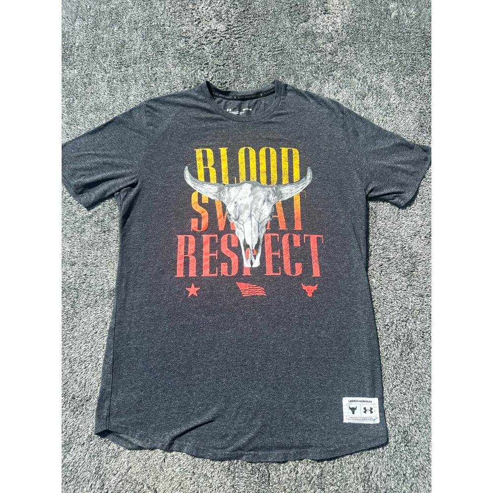 Under Armour Project Rock Blood Sweat Respect T Shirt Men M Bull Skull Graphic